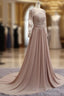 A Line Long Sleeves Lace Formal Prom Dress Chiffon Formal Gown