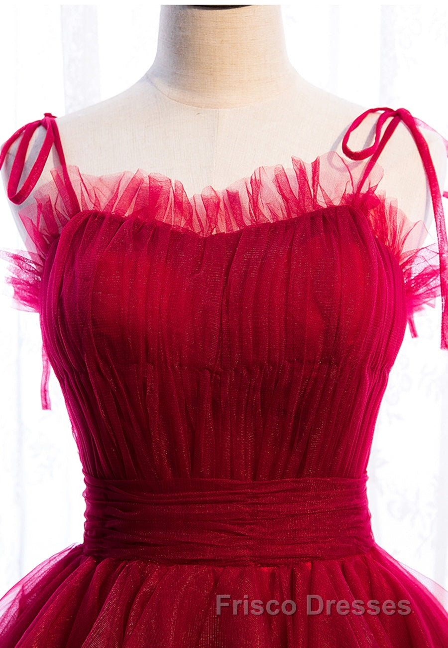 A-Line Long Spaghetti Strap Red Formal Prom Dress,Black Layers Tulle Evening Dress Secondary image