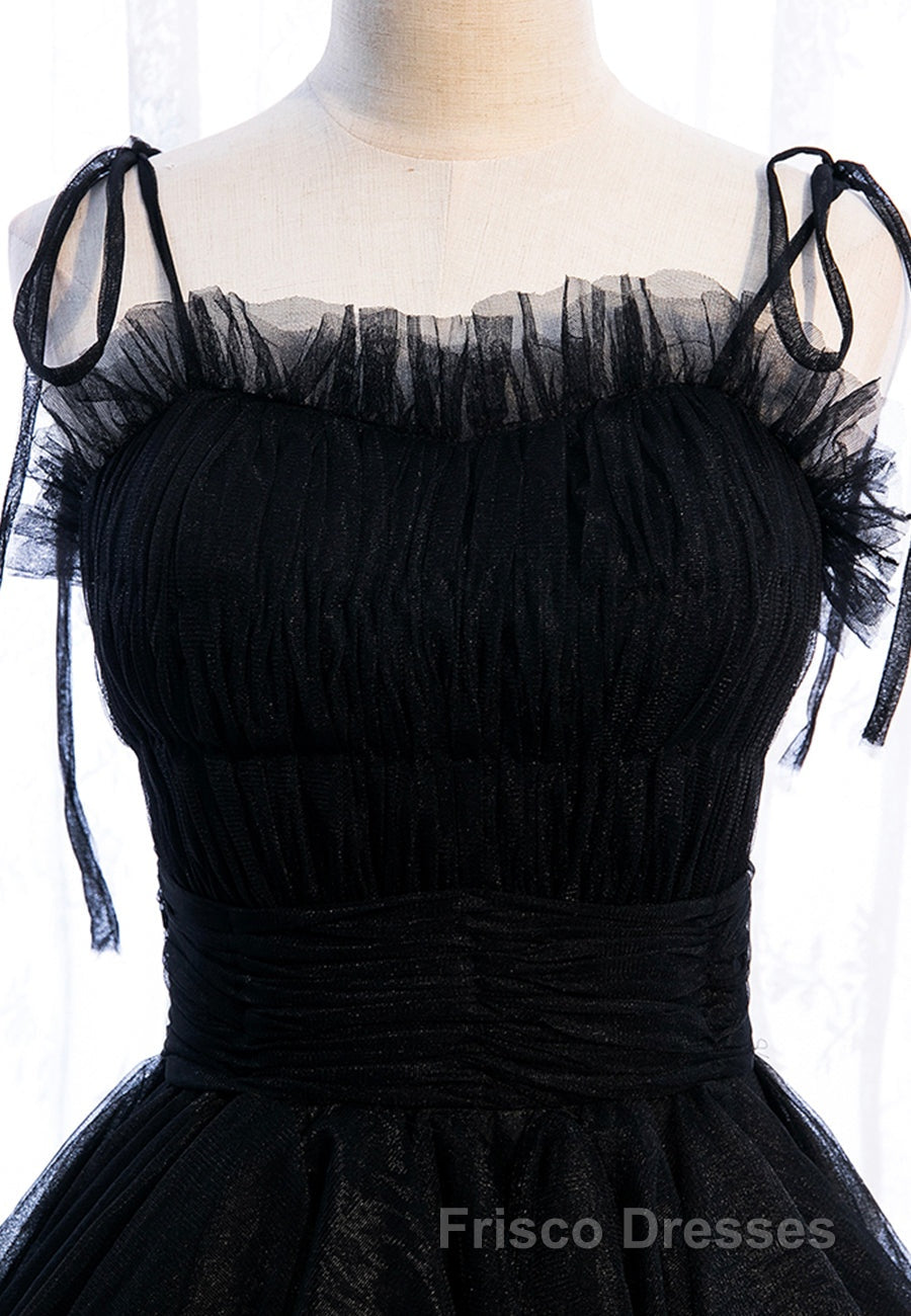 A-Line Long Spaghetti Strap Red Formal Prom Dress,Black Layers Tulle Evening Dress