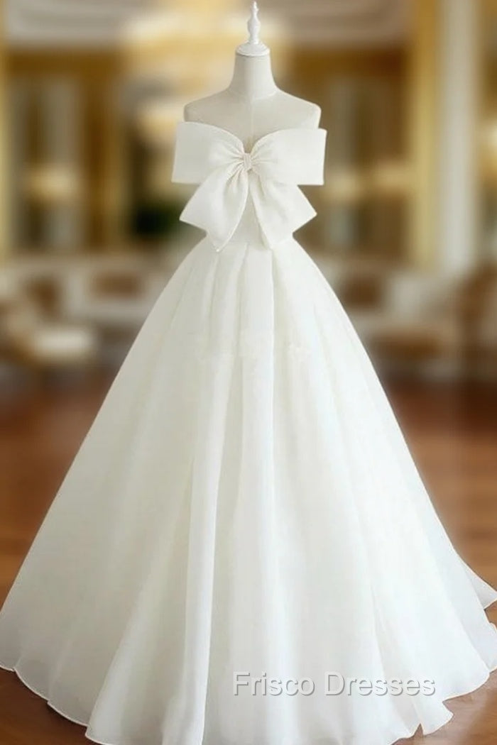 A-Line Long White Chiffon Strapless Floor Length Wedding Dress