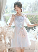 A-Line Lovely Pink And Blue Short Tulle Party Dress, Short Homecoming Dress Prom Dress