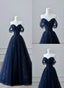 A-Line Navy Blue Tulle Long Party Dress, Navy Blue Tulle Long Prom Dress