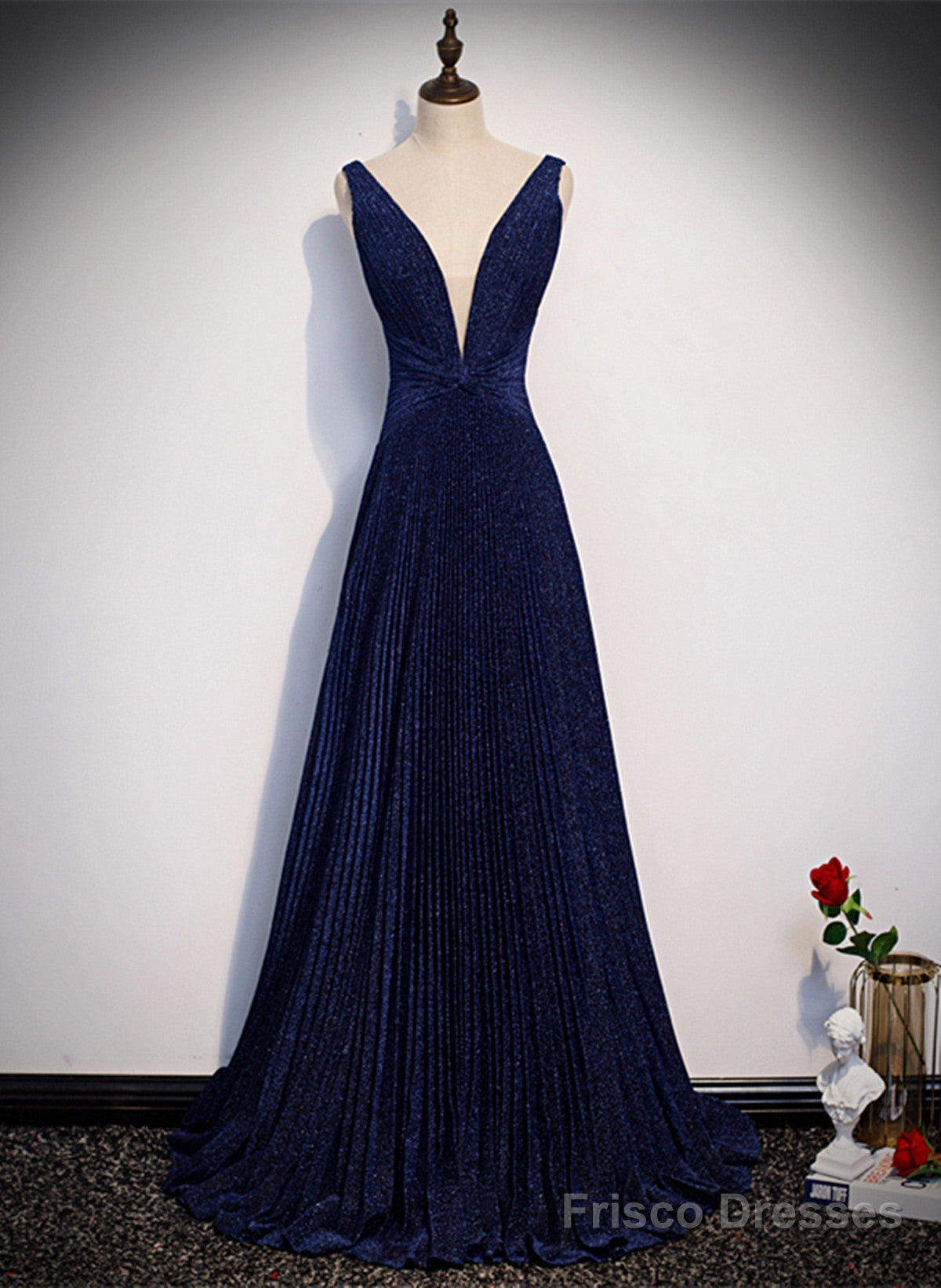 A-Line Navy Blue V-Neckline Long Party Dress, Navy Blue Long Prom Dress Main image