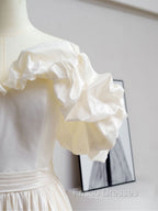 A-Line Off Shoulder Beige Taffeta Long Formal Prom Dress, Beige Formal Evening Dress