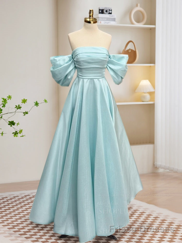 A-Line Off Shoulder Blue Long Prom Dress, Blue Long Formal Dress Main image