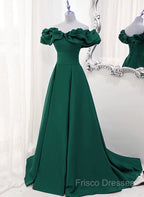 A-Line Off Shoulder Floor Length A-Line Long Formal Prom Dress, Green Sweetheart Party Dress