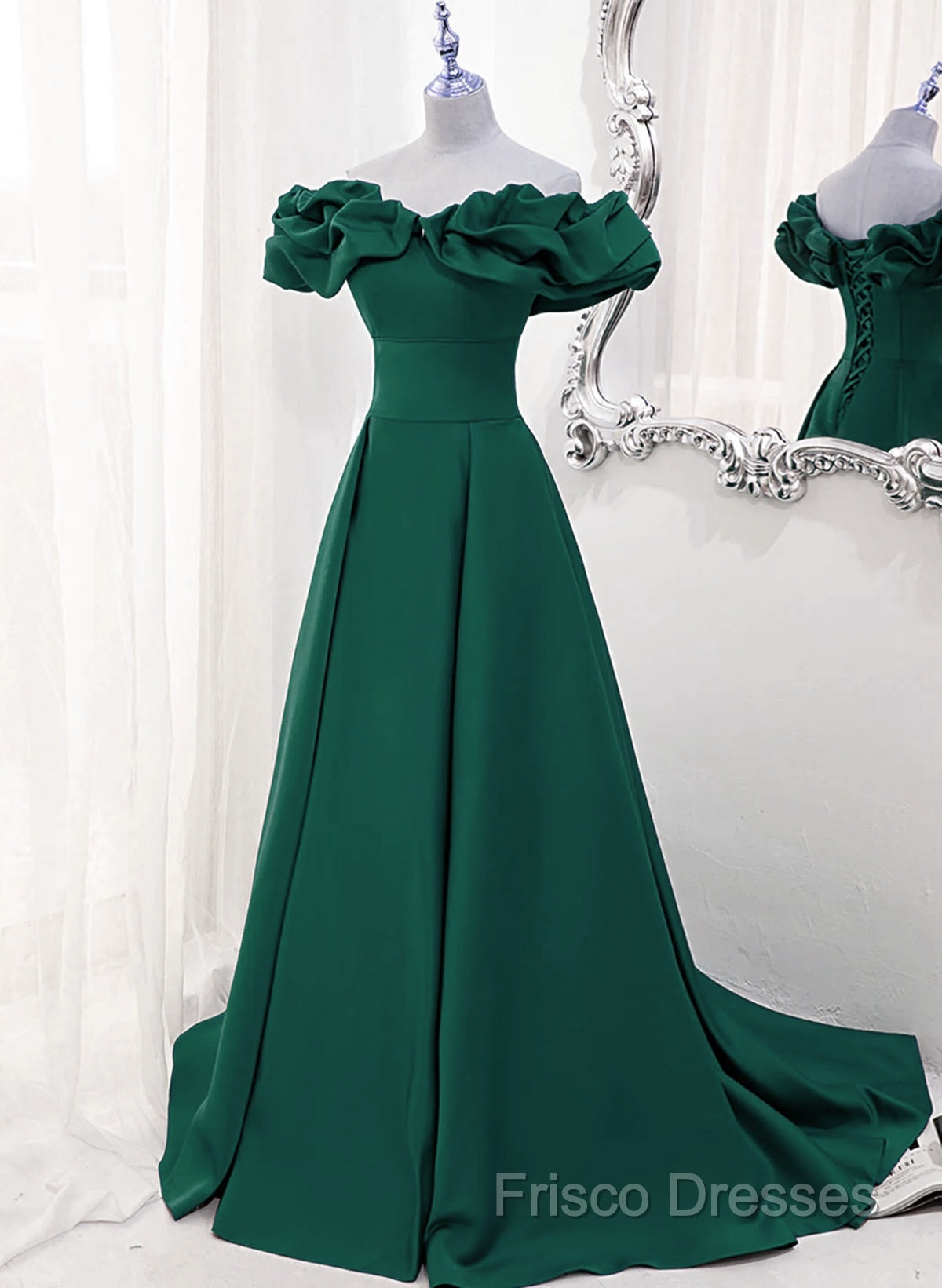 A-Line Off Shoulder Floor Length A-Line Long Formal Prom Dress, Green Sweetheart Party Dress