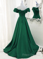 A-Line Off Shoulder Floor Length A-Line Long Formal Prom Dress, Green Sweetheart Party Dress