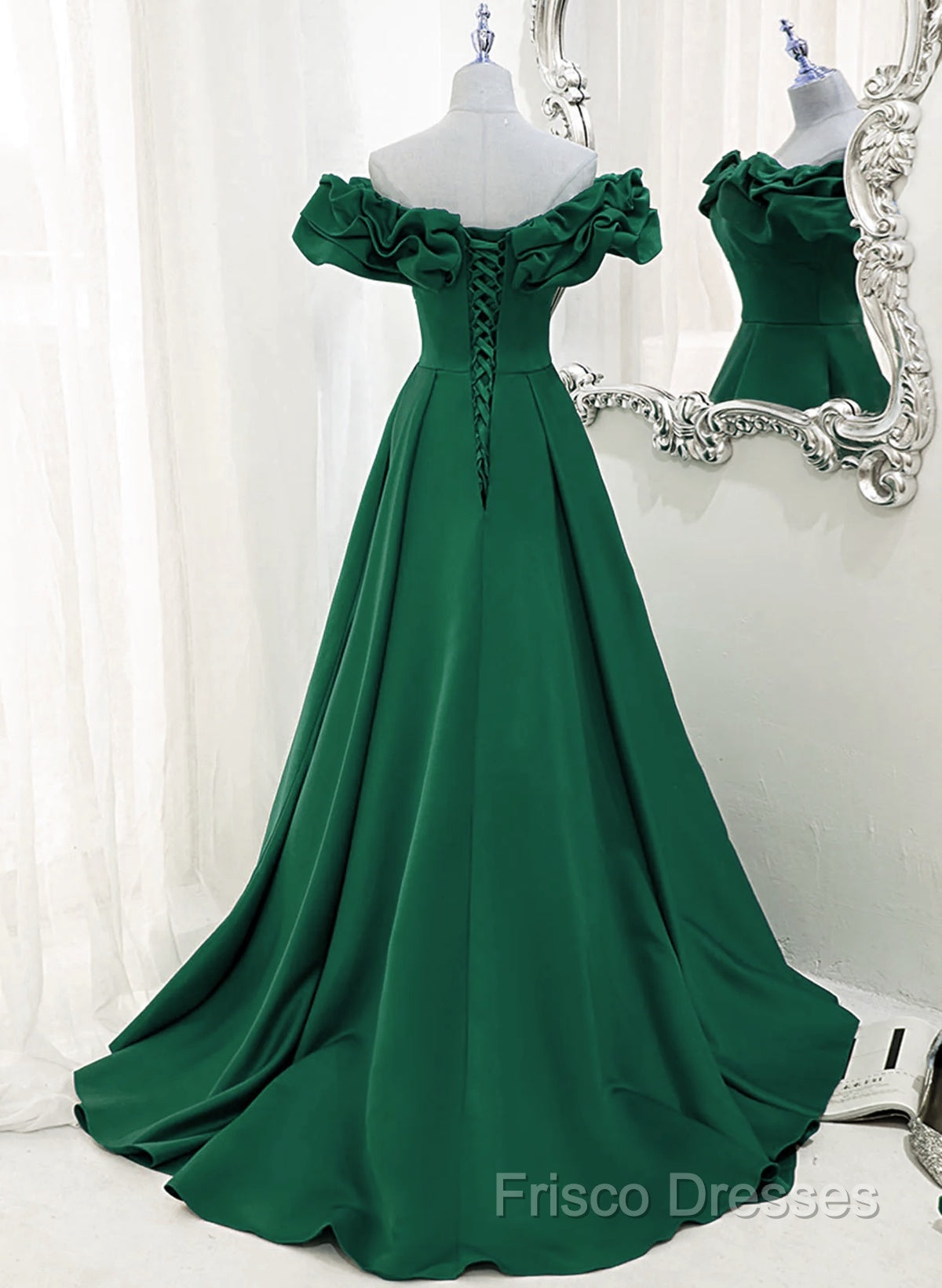 A-Line Off Shoulder Floor Length A-Line Long Formal Prom Dress, Green Sweetheart Party Dress