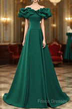 A-Line Off Shoulder Floor Length A-Line Long Formal Prom Dress, Green Sweetheart Party Dress
