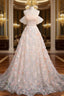 A-Line Off Shoulder Flowers Lace Formal Dress, Long Formal Prom Dress