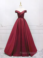 A-Line Off Shoulder Green Satin Long Formal Prom Dress, Green Evening Dress