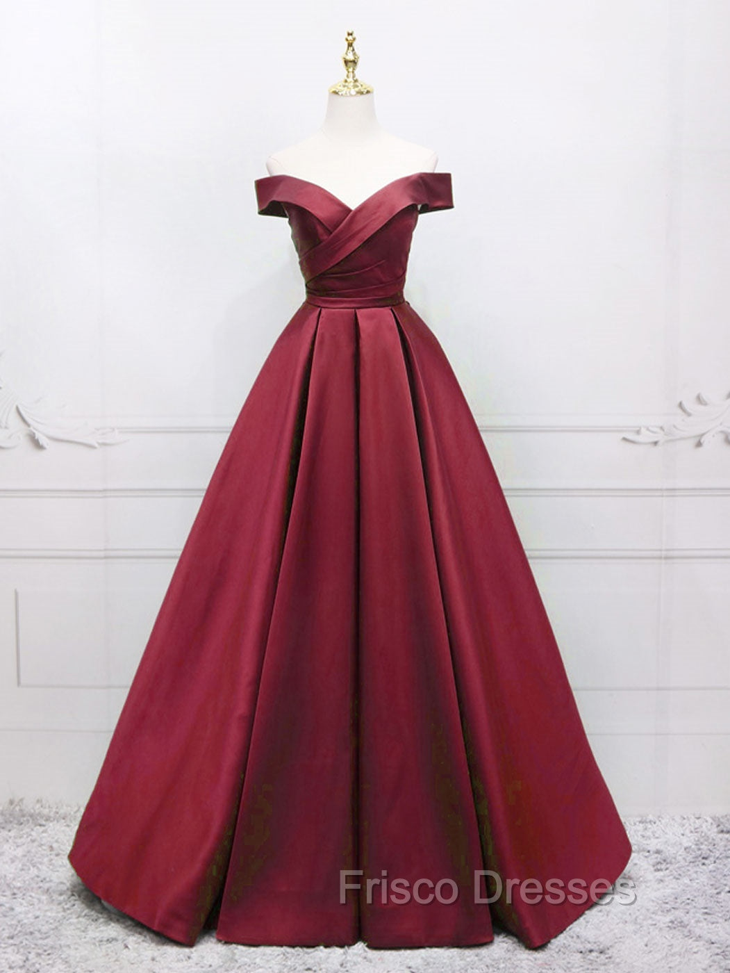 A-Line Off Shoulder Green Satin Long Formal Prom Dress, Green Evening Dress