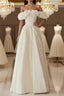A-Line Off Shoulder Ivory Satin Long Formal Prom Dress, Ivory Long Formal Dress