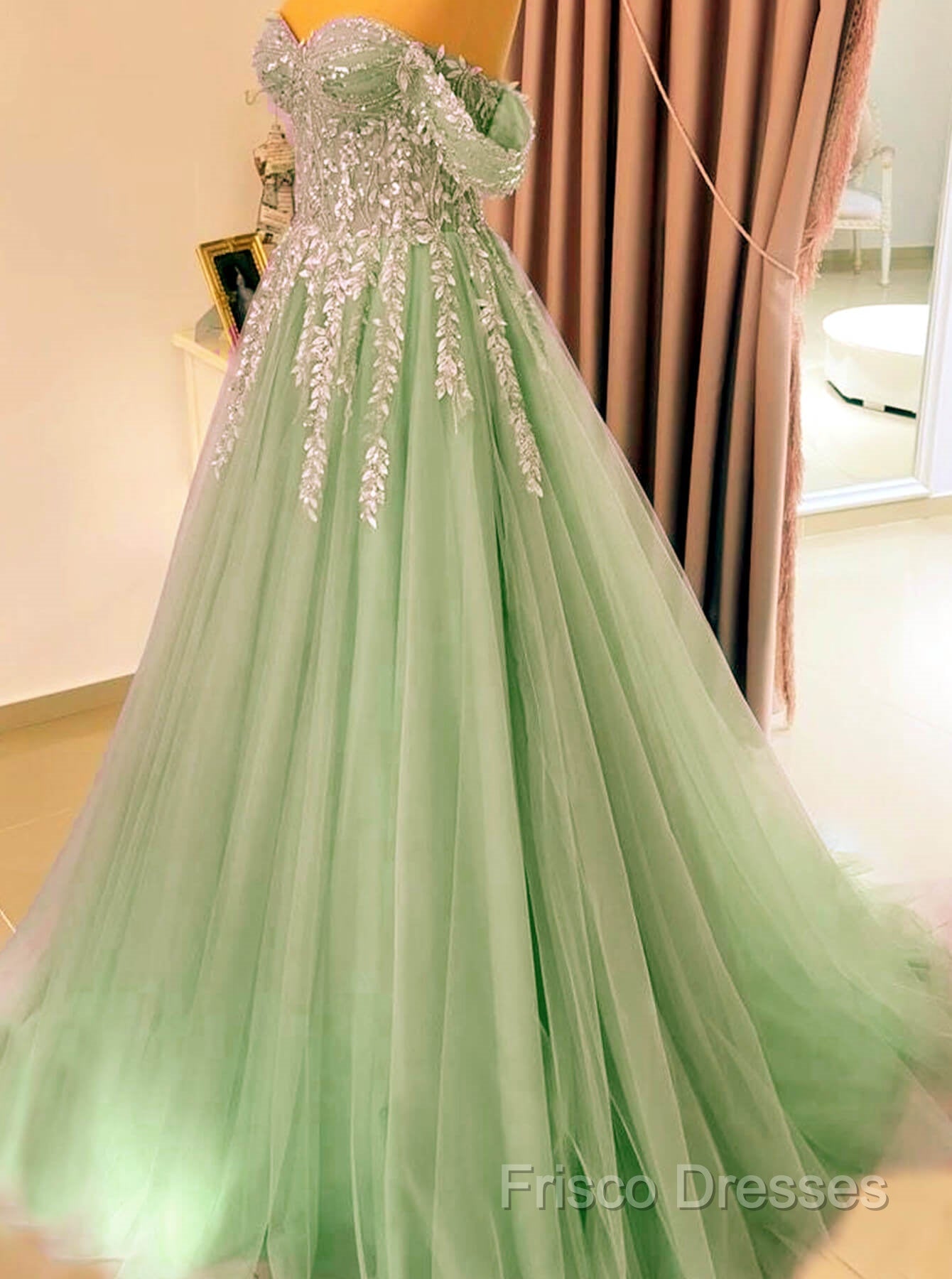 A-Line Off Shoulder Lace Appliques Dress