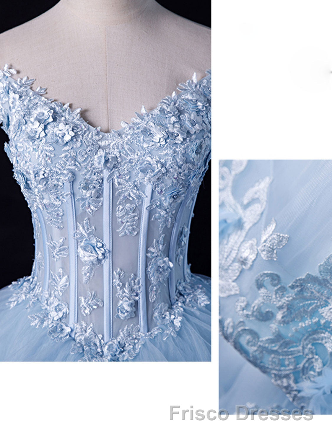 A-Line Off Shoulder Lace Tulle Blue Long Formal Prom Dresses, Blue Sweet 16 Dresses