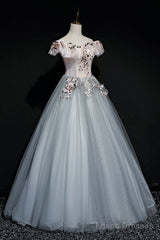 A-Line Off Shoulder Long Off Shoulder Party Dress, Tulle Sweet 16 Dress