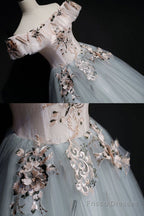 A-Line Off Shoulder Long Off Shoulder Party Dress, Tulle Sweet 16 Dress