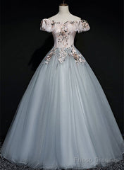 A-Line Off Shoulder Long Off Shoulder Party Dress, Tulle Sweet 16 Dress