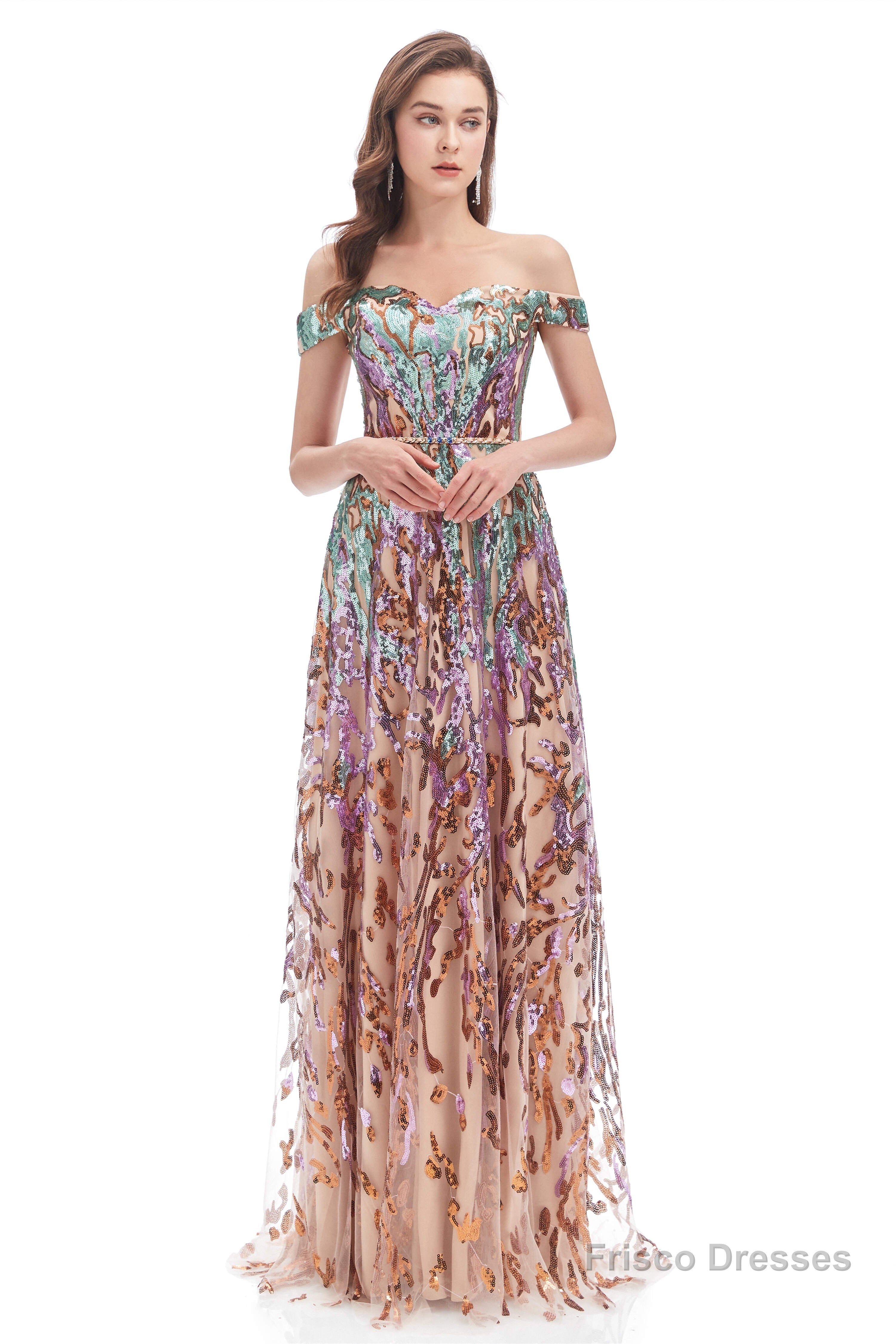 A line Off Shoulder Long Prom Dresses Main image