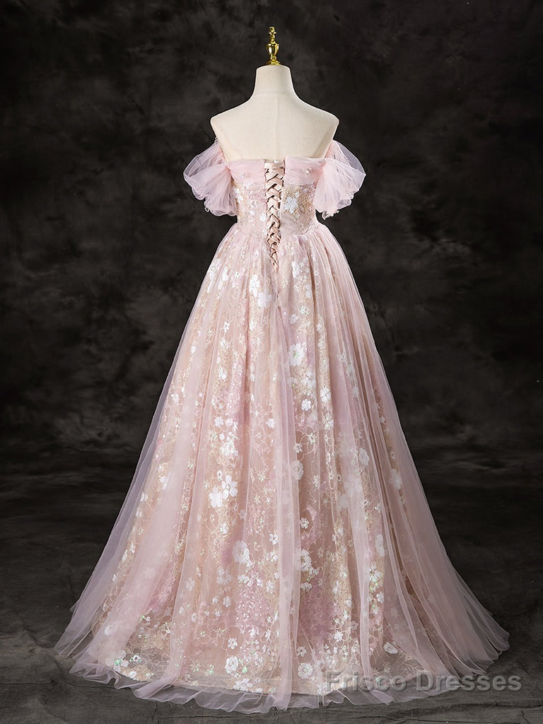 A-Line Off Shoulder Pink Long Prom Dress Sweet 16 Dress Floor Length Beautiful Secondary image