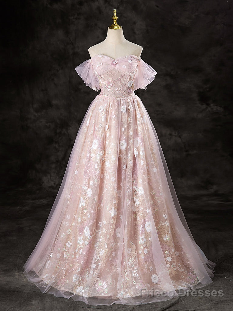 A-Line Off Shoulder Pink Long Prom Dress Sweet 16 Dress Floor Length Beautiful Main image