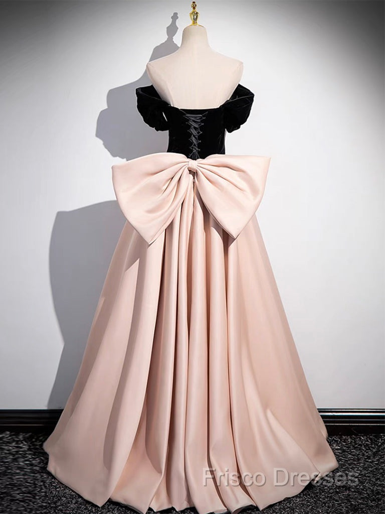 A-Line Off Shoulder Satin Champagne Long Formal Prom Dress, Champagne Long Formal Dress Secondary image