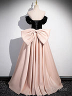 A-Line Off Shoulder Satin Champagne Long Formal Prom Dress, Champagne Long Formal Dress