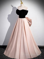 A-Line Off Shoulder Satin Champagne Long Formal Prom Dress, Champagne Long Formal Dress