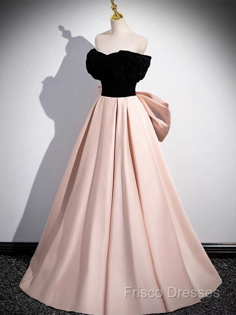 A-Line Off Shoulder Satin Champagne Long Formal Prom Dress, Champagne Long Formal Dress