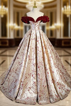 A-Line Off Shoulder Satin Champagne Long Formal Prom Dress, Champagne Long Formal Dress