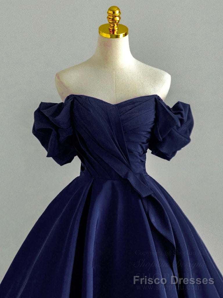 A-Line Off Shoulder Satin Dark Blue Long Prom Dress, Dark Blue Long Formal Dress Secondary image