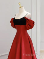 A-Line Off Shoulder Satin Dark Red Long Formal Prom Dress, Red Long Formal Dress
