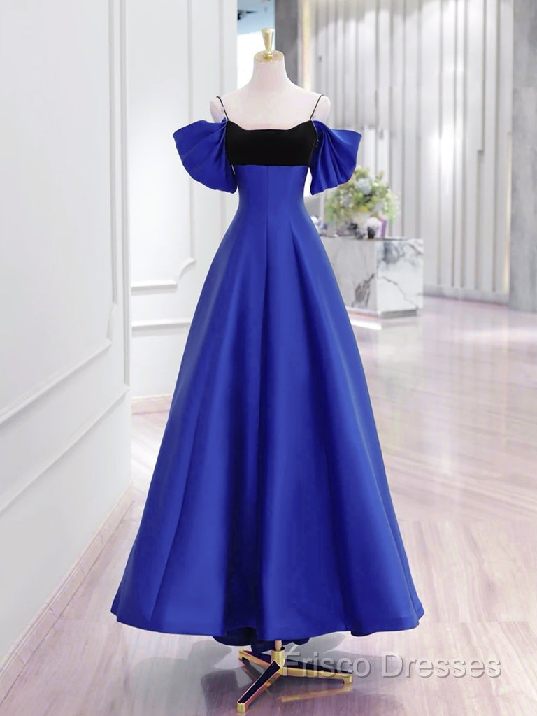 A-Line Off Shoulder Satin Dark Red Long Formal Prom Dress, Red Long Formal Dress