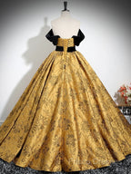 A-Line Off Shoulder Satin Gold Long Formal Prom Dress, Gold Long Formal Dress