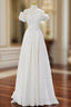 A-Line Off Shoulder Satin ivory Long Formal Prom Dress, Ivory  Long Bridesmaid Dress