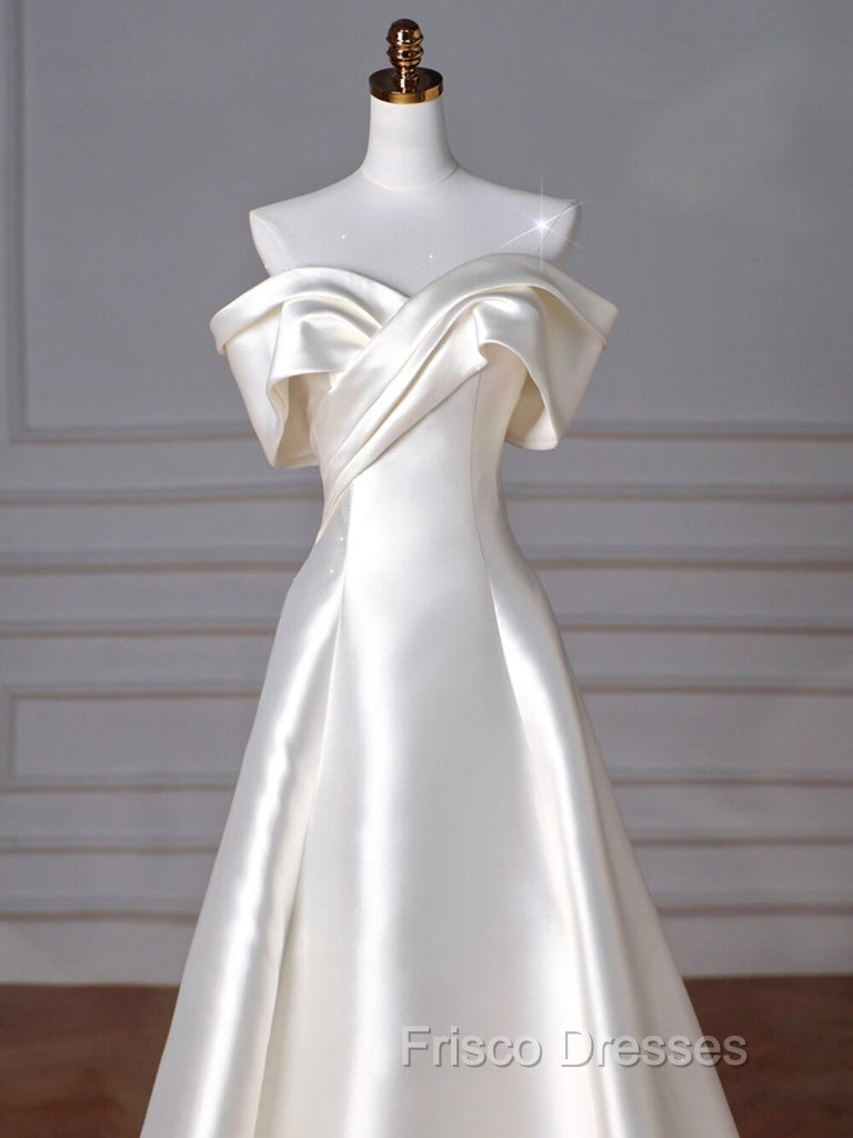 A-Line Off Shoulder Satin ivory Long Formal Prom Dress, Satin Long Formal Dress Secondary image
