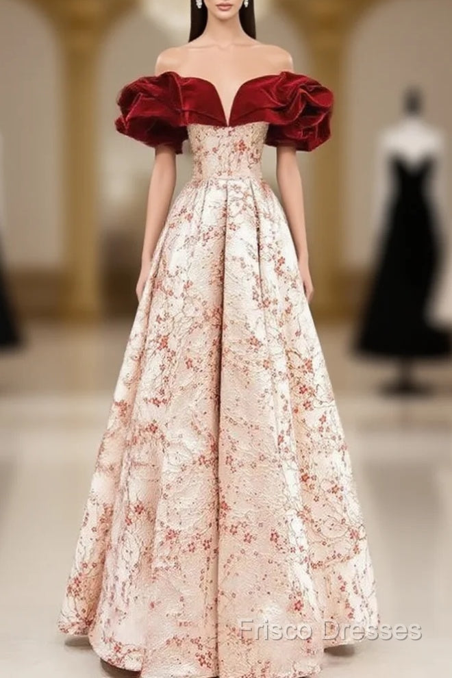 A-Line Off Shoulder Satin Long Formal Prom Dress Formal Dress Elegant Beautiful