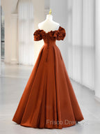 A-Line Off Shoulder Satin Orange Long Formal Prom Dress, Orange Formal Evening Dress