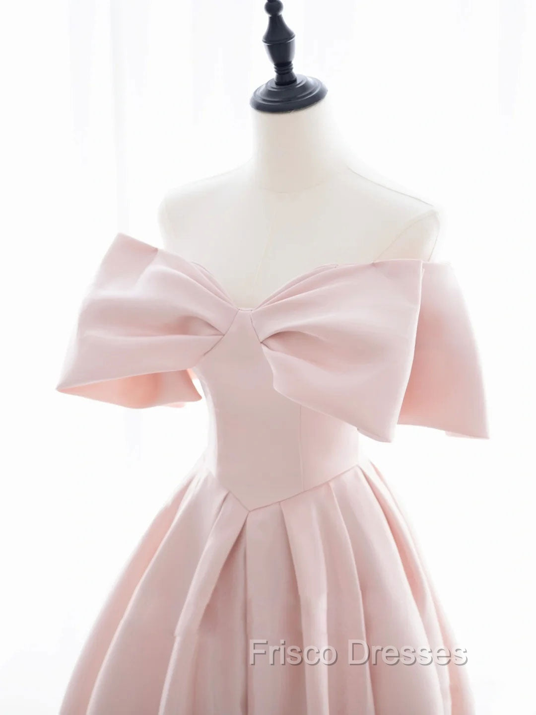 A-Line Off Shoulder Satin Pink Short Formal Prom Dress, Pink Homecoming Dress