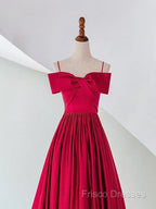 A-Line Off Shoulder Satin Red Long Formal Prom Dress, Red Formal Dress