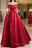 A-Line Off Shoulder Satin Red Long Formal Prom Dress, Red Long Evening Dress