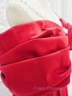 A-Line Off Shoulder Satin Red Long Formal Prom Dress, Red Long Formal Dress