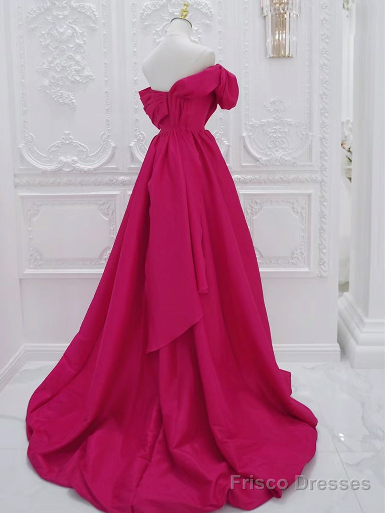 A-Line Off Shoulder Satin Rose Red Long Prom Dress, Rose Red Long Evening Dress Secondary image