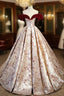 A-Line Off Shoulder Satin/Velvet Champagne Long Formal Prom Dress, Champagne Long Evening Dress