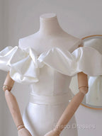 A-Line Off Shoulder Satin White Long Formal Prom Dress, White Long Party Dress