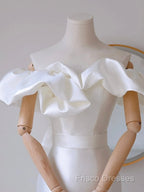 A-Line Off Shoulder Satin White Long Formal Prom Dress, White Long Party Dress