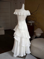A-Line Off Shoulder Silk Floor Length Burgundy Prom Dress