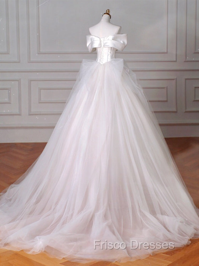 A-Line Off Shoulder Tulle Beige Long Formal Prom Dress, Beige Tulle Long Formal Dress Secondary image