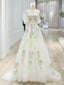 A-Line Off Shoulder Tulle Lace Applique White Long Prom Dress, White Long Formal Dress